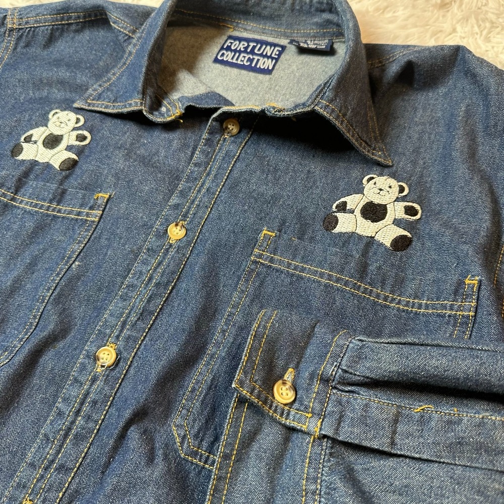 Vintage Fortune Collection Denim Shirt Teddy Bear Embroidered Saudi Arabia M